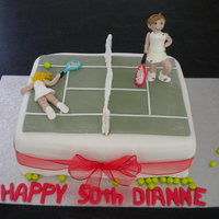 Tennis Cake I had a lot of fun making this cake for tennis mad Dianne. The net posed a challenge but I got around it with piping a grid pattern onto a...