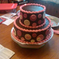 Pink Dot Cake The cake is covered in chocolate ganache with modeling chocolate dots.