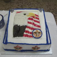 Eagle Scout Each feather was individually cut & placed. Used Buttercream, royal icing & fondant. The emblems were made from fondant & hand...