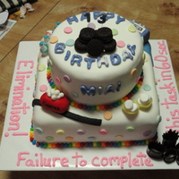 Minute To Win It! Happy 13th Birthday Mia! I did this for a friends daughter. It is vanilla cake with chocolate pudding filling, covered in fondant and...