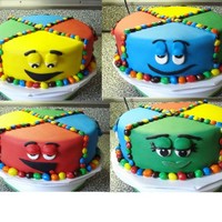 Happy Birthday Dad! Inspired by a 4 tier cake and scaled down to serve a small family party. Cake is covered in fondant and faces are also fondant. I used M&...