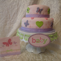 Baby Shower Baby shower cake made to match decorations. Will add a better picture of the cake with the butterflies on top when I get one. tfl :)