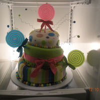 Kates 3Rd Birthday, Topsy Turvy customer req topsy turvy cake with lollipos, had never done one and not so sure i will do another, it was def a learning experience