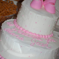 Baby Girl Shower Chocolate cake with buttercream filling and icing. Gumpaste baby booties. Thanks for looking!