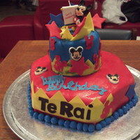 Mickey Mouse Birthday Cake My very first cake using fondant. I used Fondx brand fondant. It was not only my first fondant cake, but it was my first Great Grand-sons...