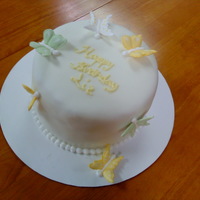 Butterfly Cake This was a little 6" cake, dark chocolate fudge filled with vanilla buttercream. Butterflies are royal icing.