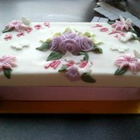 My 1St Birthday Cake I made this cake for a friends Mam`s birthday. It is a jam/cream filled fondant covered sponge cake which I hand decorated with flowers...