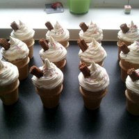 Ice-Cream Cone Cup Cakes sponge filled ice cream cones with a butter cream topping piped to look like ice-cream