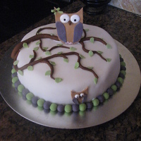 Owl On A Limb Inspired by the two owl cakes I found on here last week. Just wanted to try it. Very new at this. All fondant over buttercream.