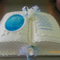Confirmation Book Cake Edible paper with confirmation prayer I also used the cake cricut to add some details to the cake