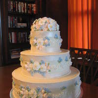 My First Wedding Cake Royal icing flowers, fondant ribbons