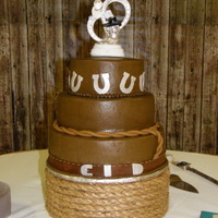Cody's Grooms Cake Buttercream with fondant belt, rope, horshoes (silver accents are edible shimmer dust)