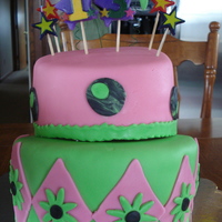 Tilted Pink/green Cake Tilted 8' and 6' cake. Bottom is butter cake and top is lemon. covered in butter cream frosting, then Fondant.
