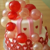 My Valentine To Myself :) My valentines cake. Red velvet top tier and pina colada bottom tier. This was my first experience with gelatin bubbles.