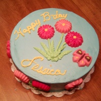 Flower And Butterfly Birthday Candy melt flowers and butterflies. 8" WASC with strawberry filling and bc. I need to work on my lettering.