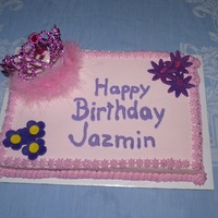 Princess Cake For 3 Year Old Marble 9x13, whipped icing with fondant flowers and toy tiara. The flowers in the lower left corner are actually neon purple, same as upper...