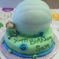 Volleyball All cake covered in fondant. Sugar paste girl. Birthday girls favorite colors are green and blue. ;)