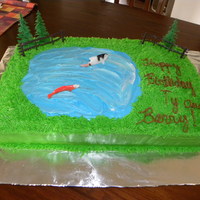 Huntin Fishing Outdoors Cake White and Chocolate marbled cake with buttercream frosting.