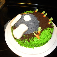 Bunny Bottom White cake with strawberry filling. Buttercream frosting with fondant/gumpaste carrots and feet!