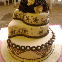 Cream And Dark Brown Wedding Cake 