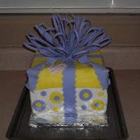 Gift Box Cake Birthday present cake. Sort of used the example from Confetti Cakes for Kids. I didn't make near enough gumpaste loops for the bow,...