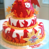 Bakugan Cake Just made this for a 7 year old's birthday. My first two tier with additional items on top. Used sports ball mold for ball and MMF...