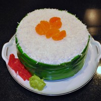Ikura Sushi Roll Cake Ikura sushi cake. This was a two layer 8 inch cake I covered and filled in buttercream and then wrapped in green fruit roll ups (super hard...