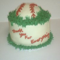 Baseball Thank You This is a white chocolate macadamia nut cake with raspberry filling and smoothed vanilla butter-cream. 100% from scratch!