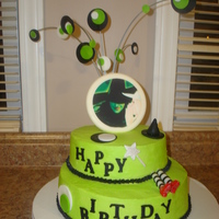 Wicked Cake Wicked Cake - White Chocolate circle with edible photo. Wires inserted into a straw filled with melted chocolate so they didn't touch...