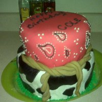 Cowboy Cake this cake was for my son's 6th birthday.. he had a cowboy theme party. it was strawberry and white chocolate with cream cheese...