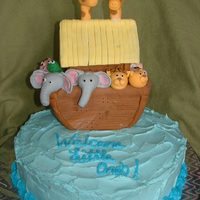 Noahs Ark Baby shower cake , Noahs ark with fondant animals :)