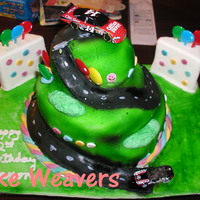 Race Track The grand stands are made out of Styrofoam. Top tier is rice treat, since the client didn't need all the cake. I hope you like.