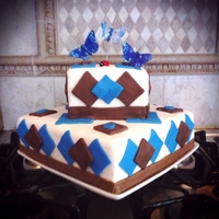 Blue & White Theme Bridal Shower Whipped cream pound cake filled with lemon butter cream and covered with marshmallow and milk chocolate marshmallow fondant