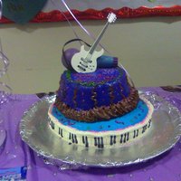 Musical Cake Made this cake for my Niece. top cake chocolate bottom Vanilla. it was a bit of a disater, my 2 year old got to cake took big handfull off...