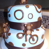 Monkey Cake Blue and Brown Monkey themed Baby shower cake