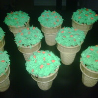 Pumpkin Patch Cupcakes Ice cream cone cupcakes with a pumpkin patch on top :)