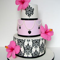 Damask And Hibiscus Cake The only request for this cake was to include gumpaste hibiscus flowers (but not a tropical theme). I decided to make it more formal and...