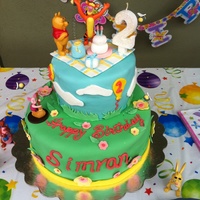 Winnie-The-Pooh Birthday Cake 2-tier mmf cake with gumpaste decorations..the pooh figurines are store bought!
