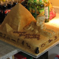 Egyptian Pyramid And Sphynx I made this as a special request from my 12yr old Niece. It's a red velvet cake with green tea cream and green tea buttercream icing...