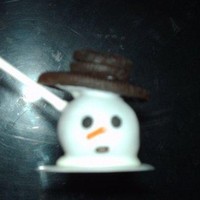 Melted Snowman Cake Pop Chocolate cake pop with oreo hat and sprinkle face.