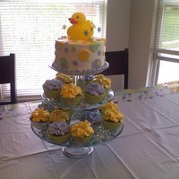 Duckie Cup Cakes The first tiered cup cake cake with buttercream flowers