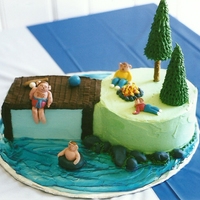 Summer Breeze Quick novelty birthday cake made to look like my Father in law who loved to camp at the lake, coconut sponge cake with blueberry Italian...