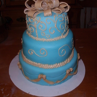 Bridal Shower Cake Three tier cake, lemon, chocolate and white cake. Mmw Fondant over butter cream frosting.