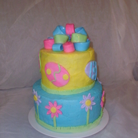 Easter Cake Chocolate Cake with butter cream frosing and mmw fondant accents. Got this idea from some cakes on here. I made this cake for the family.