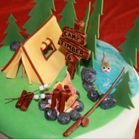 Camping Theme Cake For a little boy named Timber who was turning 6. His mom did not want the traditional "Happy 6th Birthday Timber" on it, hence...
