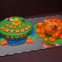 Frog & Lily Pad Cake Frog & Lily pad cake for a little boy's "froggy party". Frog was carved from stacked rounds, lily pad is rounds cut into...