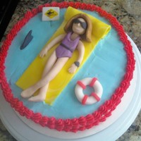 Retirement Cake, Ocean This was a cake for my moms friends retirement. Character is Debbie made w fondant and cake is buttercream