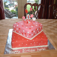 Pink Exploding Star Cake Made this for a birthday party. I used styrofoam in the center of the top tier to hold stars. The wire is 20 gauge. bottom tier is 12x12...