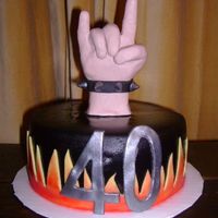Rock On! My rendition of Duff's Fist of Rock cake. Made this for my brother-in-law's 40th. It is a 6" cake for the top of a cupcake...