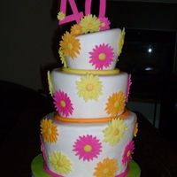 Whimsical Daisy My first stab at a whimsical cake. Donated to my son's Montessori for their 40th birthday fundraiser, matching the pink, orange and...